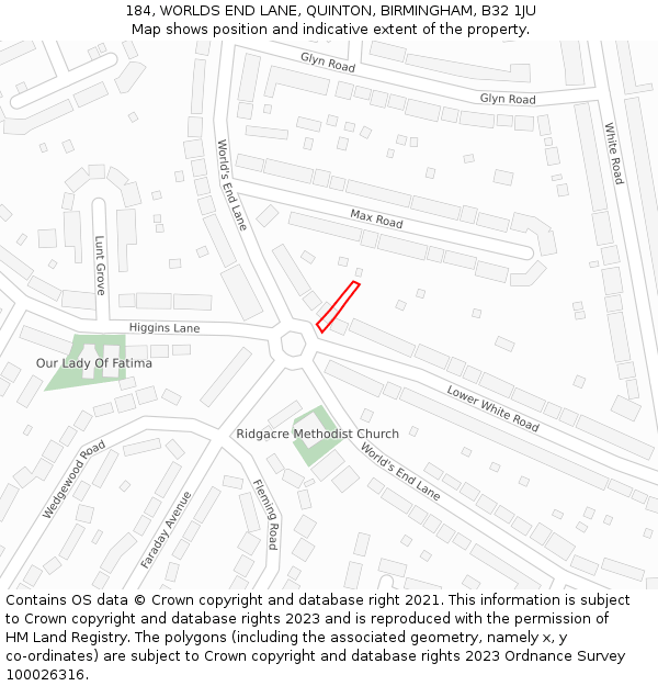 184, WORLDS END LANE, QUINTON, BIRMINGHAM, B32 1JU: Location map and indicative extent of plot