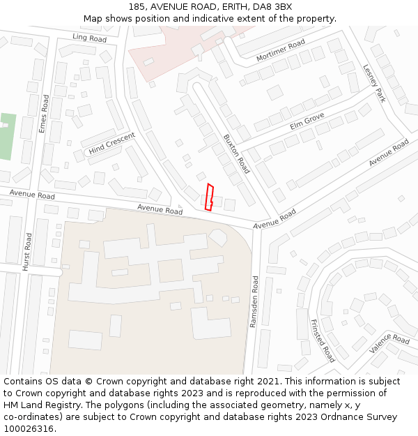 185, AVENUE ROAD, ERITH, DA8 3BX: Location map and indicative extent of plot