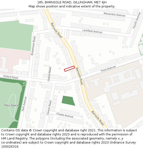 185, BARNSOLE ROAD, GILLINGHAM, ME7 4JH: Location map and indicative extent of plot