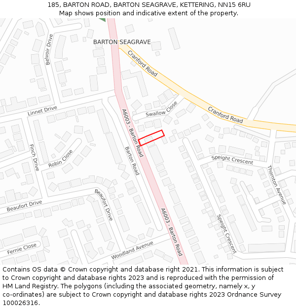 185, BARTON ROAD, BARTON SEAGRAVE, KETTERING, NN15 6RU: Location map and indicative extent of plot