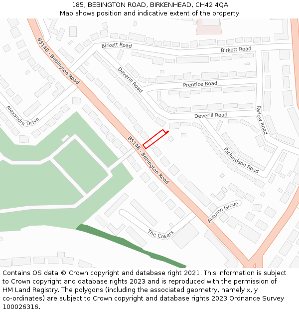 185, BEBINGTON ROAD, BIRKENHEAD, CH42 4QA: Location map and indicative extent of plot