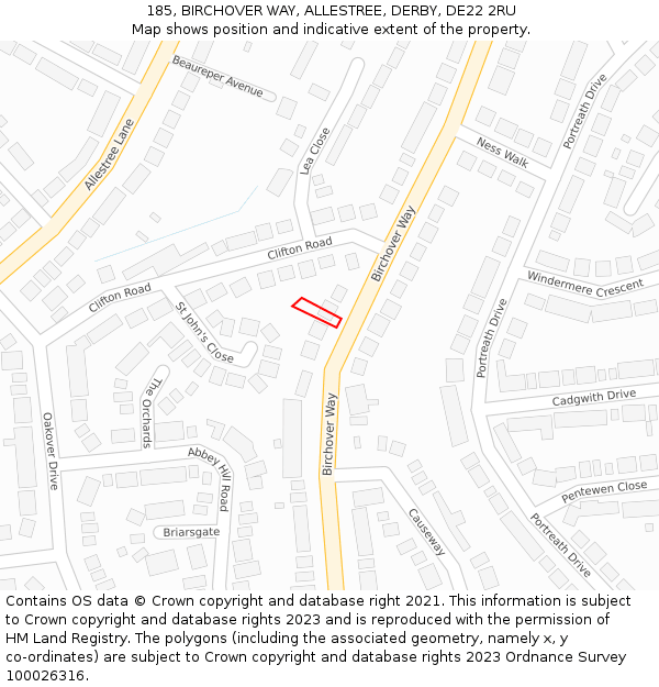 185, BIRCHOVER WAY, ALLESTREE, DERBY, DE22 2RU: Location map and indicative extent of plot