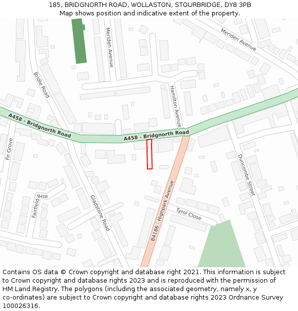 185, BRIDGNORTH ROAD, WOLLASTON, STOURBRIDGE, DY8 3PB: Location map and indicative extent of plot