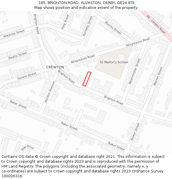 185, BRIGHTON ROAD, ALVASTON, DERBY, DE24 8TE: Location map and indicative extent of plot