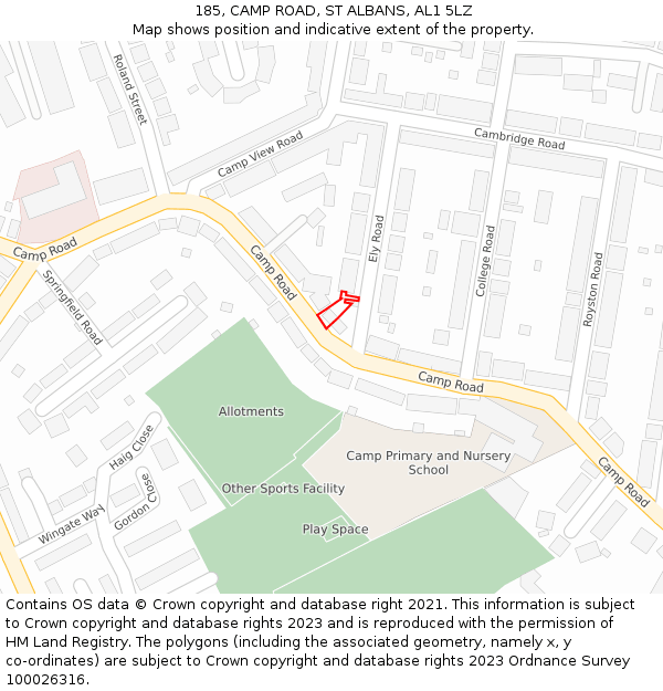 185, CAMP ROAD, ST ALBANS, AL1 5LZ: Location map and indicative extent of plot