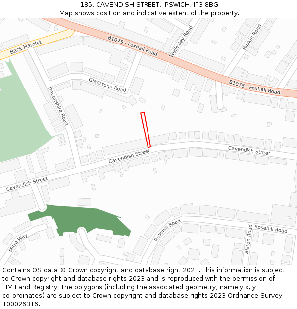 185, CAVENDISH STREET, IPSWICH, IP3 8BG: Location map and indicative extent of plot