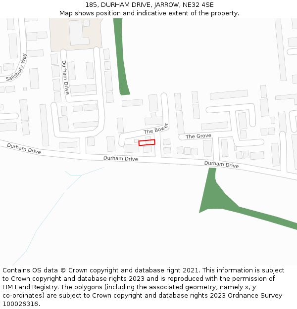 185, DURHAM DRIVE, JARROW, NE32 4SE: Location map and indicative extent of plot