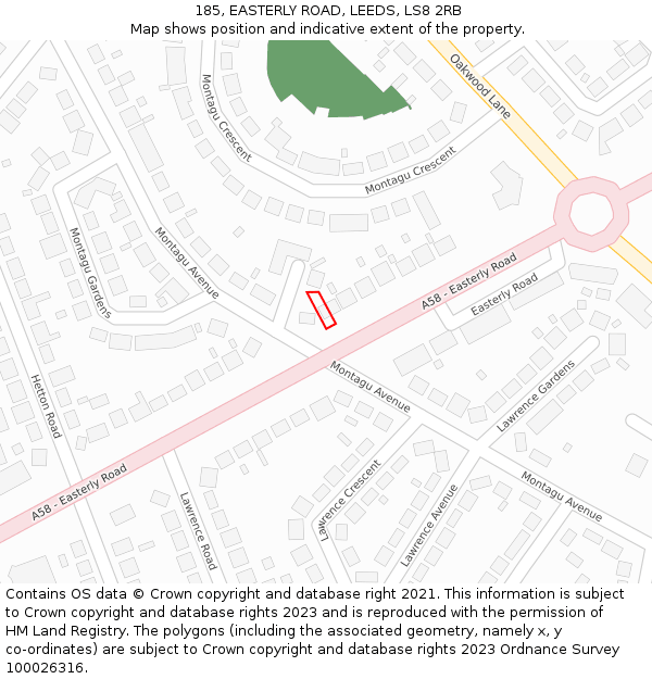 185, EASTERLY ROAD, LEEDS, LS8 2RB: Location map and indicative extent of plot