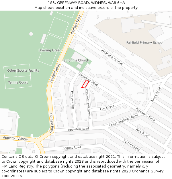 185, GREENWAY ROAD, WIDNES, WA8 6HA: Location map and indicative extent of plot