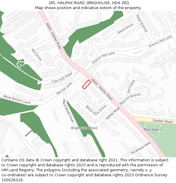 185, HALIFAX ROAD, BRIGHOUSE, HD6 2EQ: Location map and indicative extent of plot