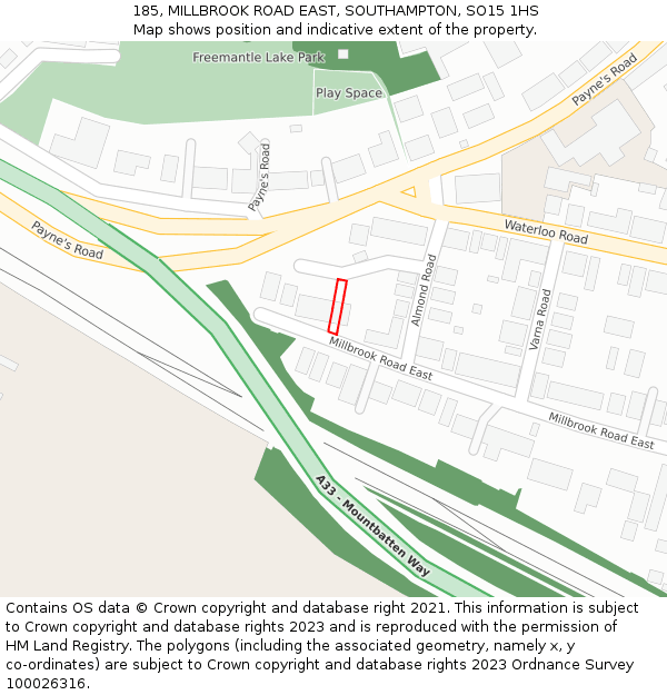 185, MILLBROOK ROAD EAST, SOUTHAMPTON, SO15 1HS: Location map and indicative extent of plot