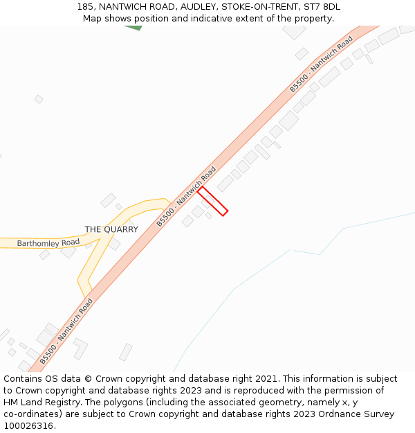 185, NANTWICH ROAD, AUDLEY, STOKE-ON-TRENT, ST7 8DL: Location map and indicative extent of plot