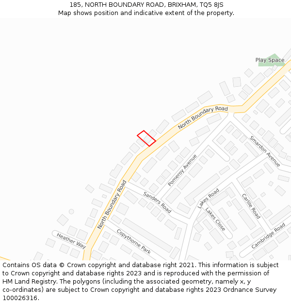 185, NORTH BOUNDARY ROAD, BRIXHAM, TQ5 8JS: Location map and indicative extent of plot