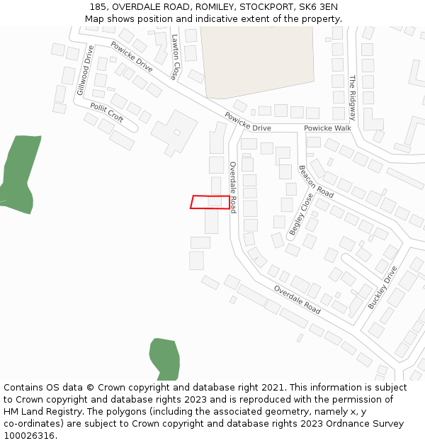 185, OVERDALE ROAD, ROMILEY, STOCKPORT, SK6 3EN: Location map and indicative extent of plot