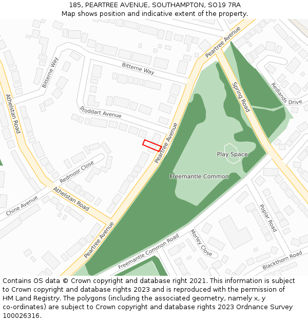 185, PEARTREE AVENUE, SOUTHAMPTON, SO19 7RA: Location map and indicative extent of plot
