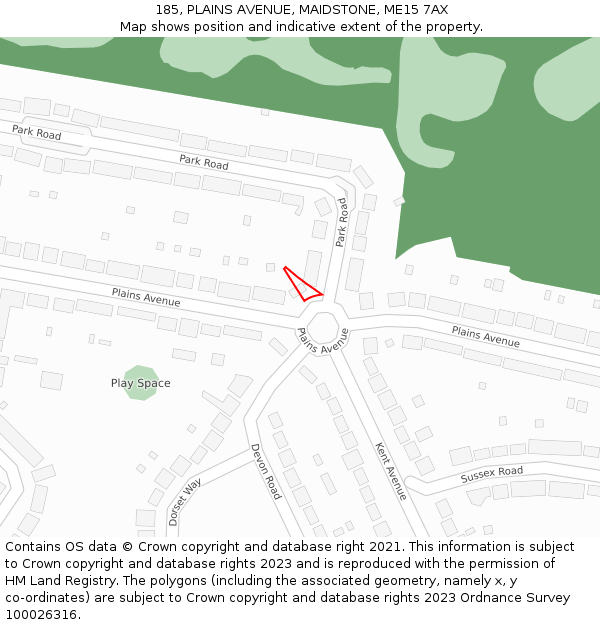 185, PLAINS AVENUE, MAIDSTONE, ME15 7AX: Location map and indicative extent of plot
