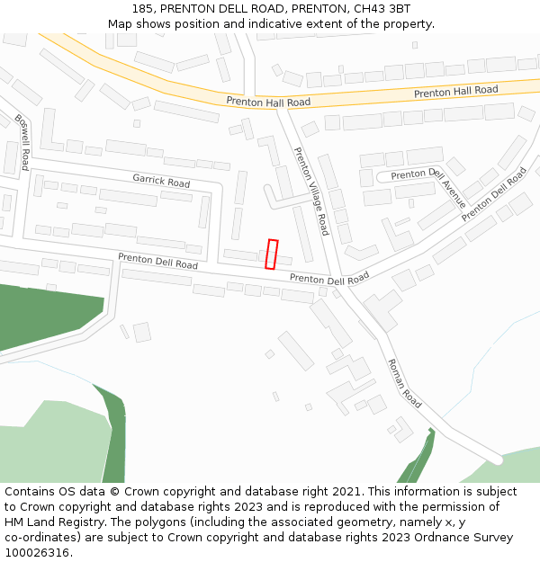 185, PRENTON DELL ROAD, PRENTON, CH43 3BT: Location map and indicative extent of plot