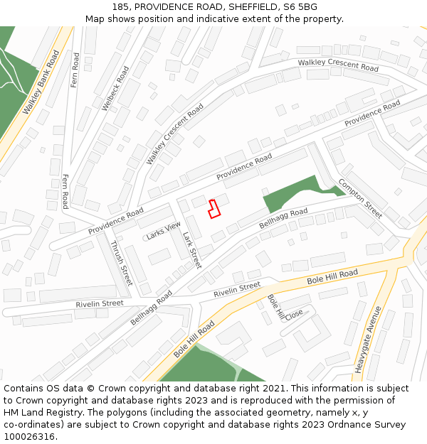 185, PROVIDENCE ROAD, SHEFFIELD, S6 5BG: Location map and indicative extent of plot