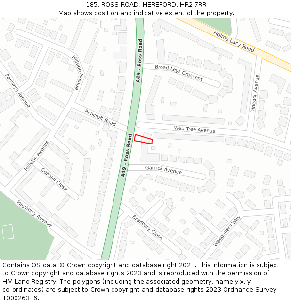 185, ROSS ROAD, HEREFORD, HR2 7RR: Location map and indicative extent of plot