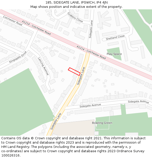 185, SIDEGATE LANE, IPSWICH, IP4 4JN: Location map and indicative extent of plot