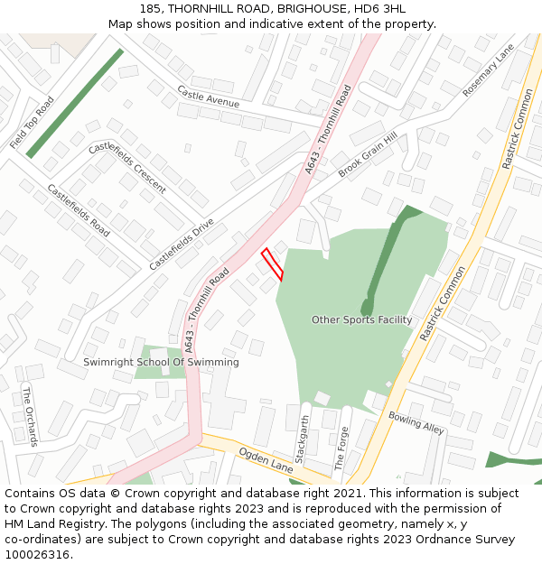 185, THORNHILL ROAD, BRIGHOUSE, HD6 3HL: Location map and indicative extent of plot
