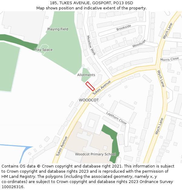 185, TUKES AVENUE, GOSPORT, PO13 0SD: Location map and indicative extent of plot