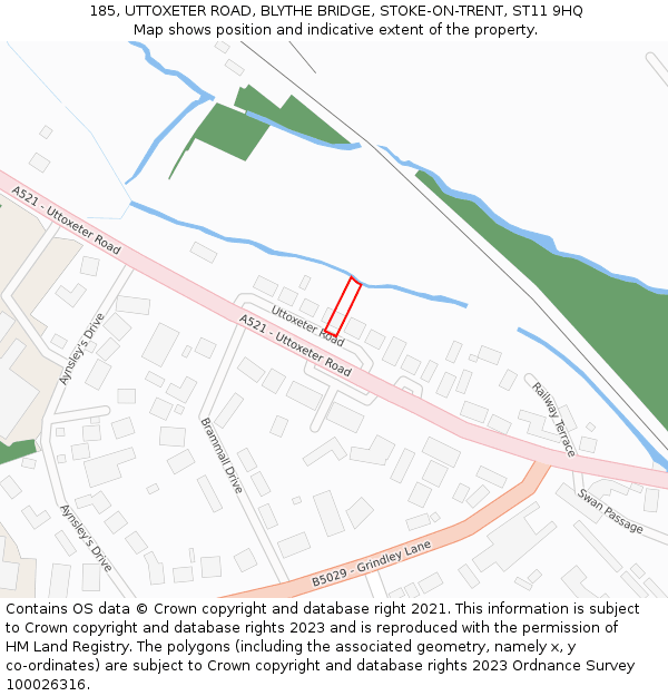 185, UTTOXETER ROAD, BLYTHE BRIDGE, STOKE-ON-TRENT, ST11 9HQ: Location map and indicative extent of plot