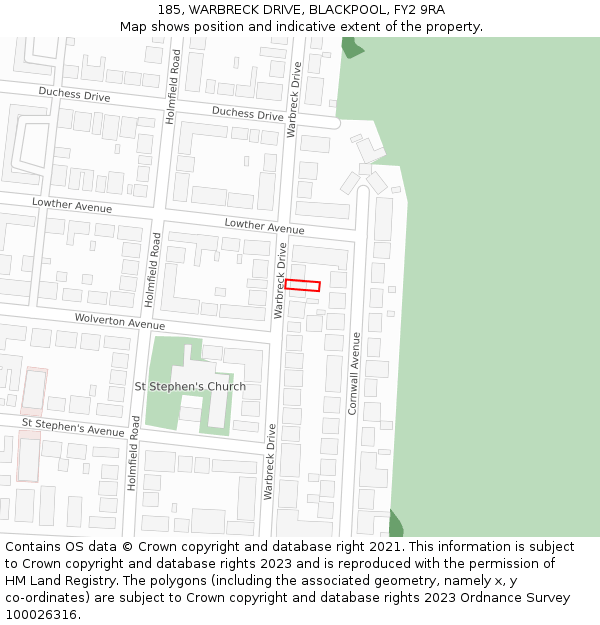 185, WARBRECK DRIVE, BLACKPOOL, FY2 9RA: Location map and indicative extent of plot