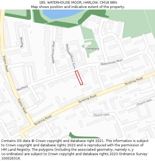 185, WATERHOUSE MOOR, HARLOW, CM18 6BN: Location map and indicative extent of plot