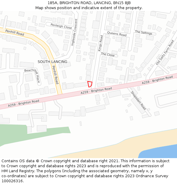 185A, BRIGHTON ROAD, LANCING, BN15 8JB: Location map and indicative extent of plot