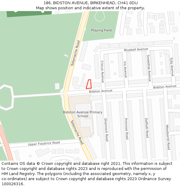 186, BIDSTON AVENUE, BIRKENHEAD, CH41 0DU: Location map and indicative extent of plot