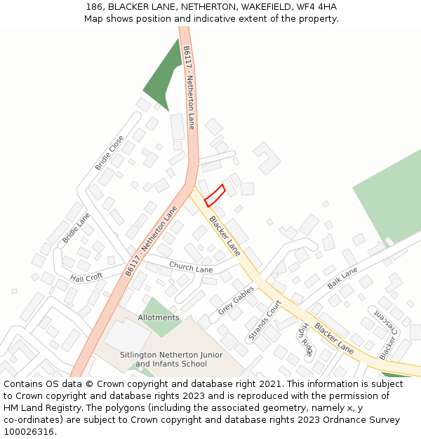 186, BLACKER LANE, NETHERTON, WAKEFIELD, WF4 4HA: Location map and indicative extent of plot