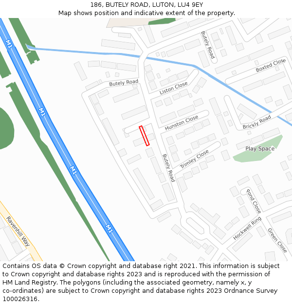 186, BUTELY ROAD, LUTON, LU4 9EY: Location map and indicative extent of plot