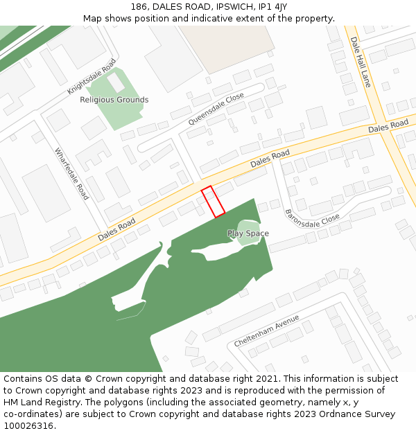 186, DALES ROAD, IPSWICH, IP1 4JY: Location map and indicative extent of plot