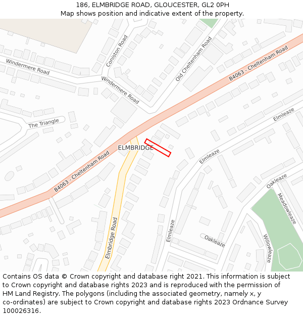 186, ELMBRIDGE ROAD, GLOUCESTER, GL2 0PH: Location map and indicative extent of plot