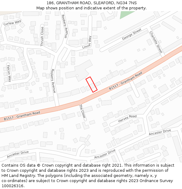 186, GRANTHAM ROAD, SLEAFORD, NG34 7NS: Location map and indicative extent of plot
