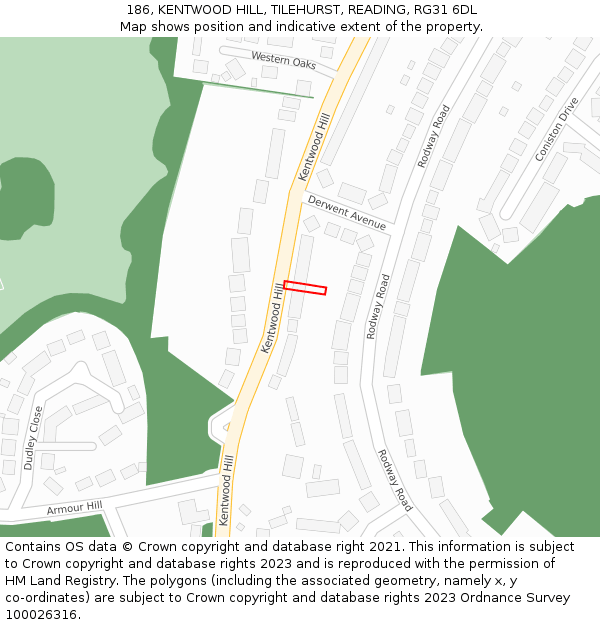 186, KENTWOOD HILL, TILEHURST, READING, RG31 6DL: Location map and indicative extent of plot