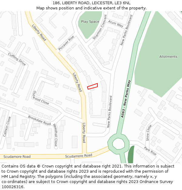 186, LIBERTY ROAD, LEICESTER, LE3 6NL: Location map and indicative extent of plot