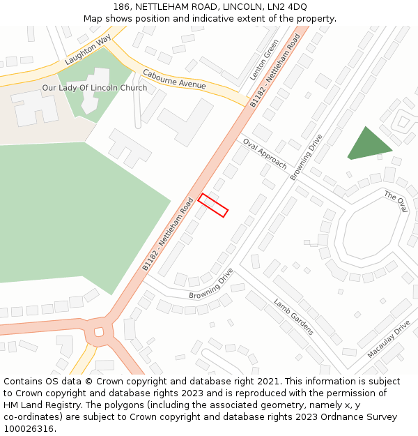 186, NETTLEHAM ROAD, LINCOLN, LN2 4DQ: Location map and indicative extent of plot