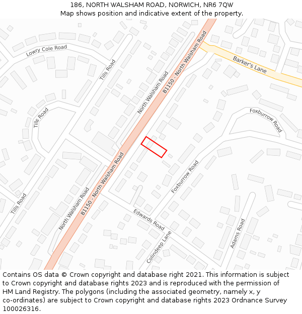 186, NORTH WALSHAM ROAD, NORWICH, NR6 7QW: Location map and indicative extent of plot