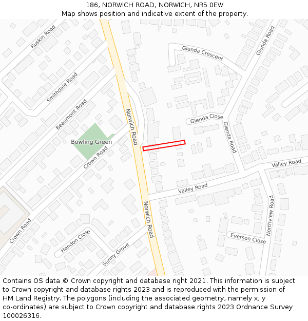 186, NORWICH ROAD, NORWICH, NR5 0EW: Location map and indicative extent of plot