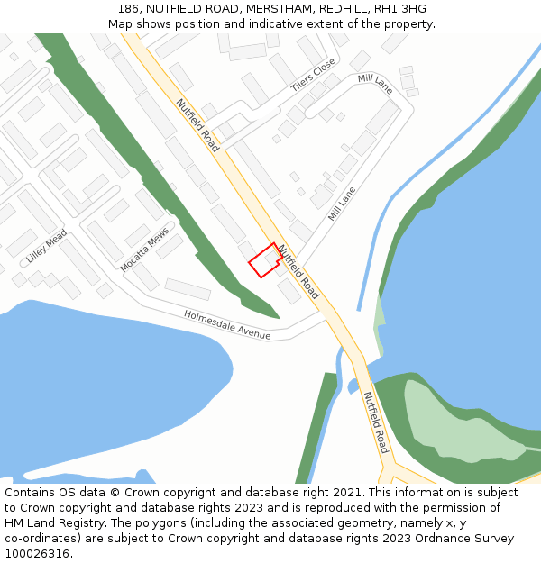 186, NUTFIELD ROAD, MERSTHAM, REDHILL, RH1 3HG: Location map and indicative extent of plot
