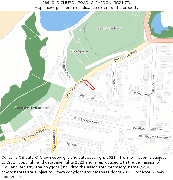 186, OLD CHURCH ROAD, CLEVEDON, BS21 7TU: Location map and indicative extent of plot