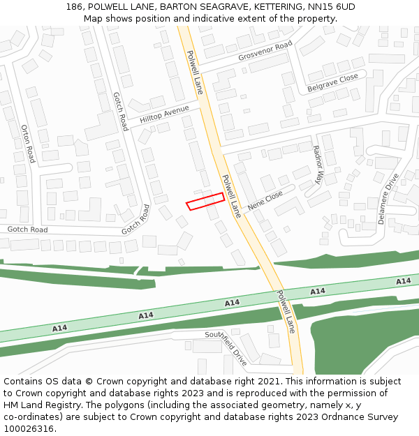 186, POLWELL LANE, BARTON SEAGRAVE, KETTERING, NN15 6UD: Location map and indicative extent of plot