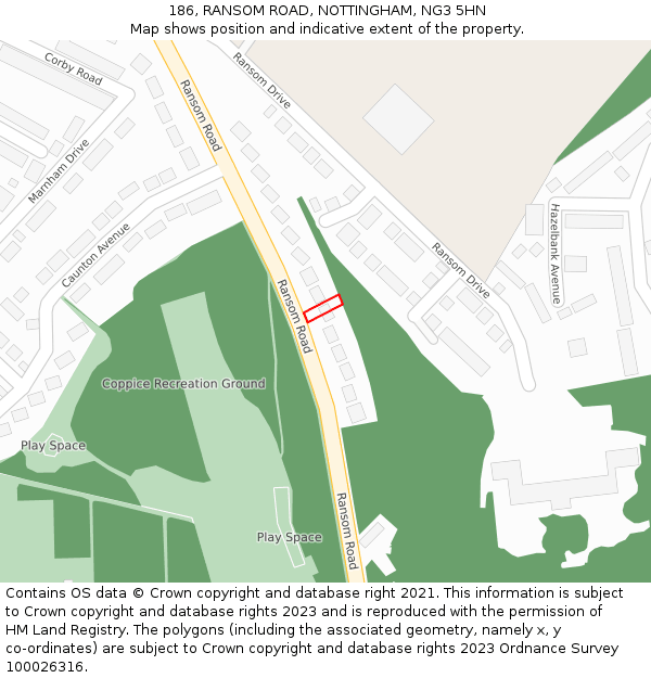 186, RANSOM ROAD, NOTTINGHAM, NG3 5HN: Location map and indicative extent of plot