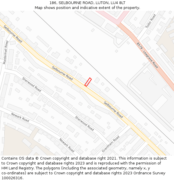 186, SELBOURNE ROAD, LUTON, LU4 8LT: Location map and indicative extent of plot