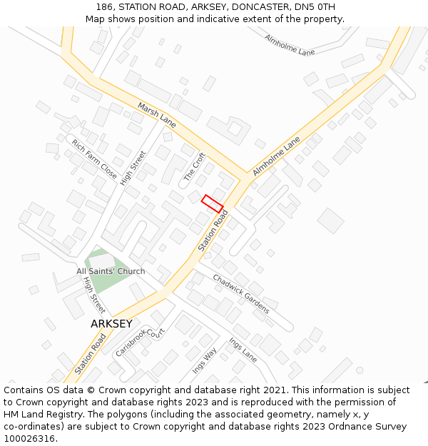 186, STATION ROAD, ARKSEY, DONCASTER, DN5 0TH: Location map and indicative extent of plot