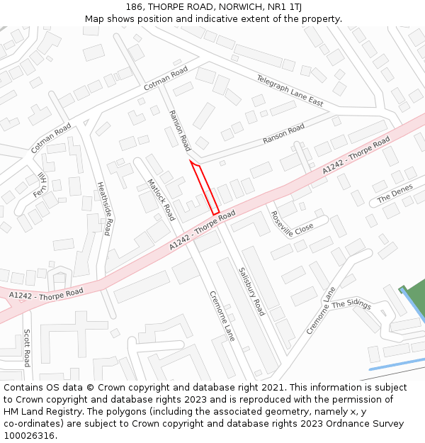 186, THORPE ROAD, NORWICH, NR1 1TJ: Location map and indicative extent of plot
