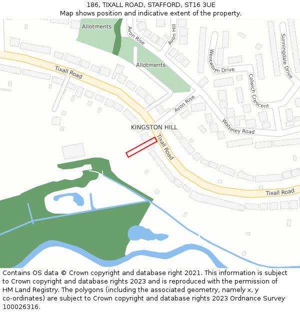 186, TIXALL ROAD, STAFFORD, ST16 3UE: Location map and indicative extent of plot
