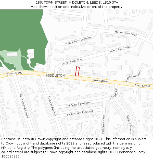 186, TOWN STREET, MIDDLETON, LEEDS, LS10 3TH: Location map and indicative extent of plot